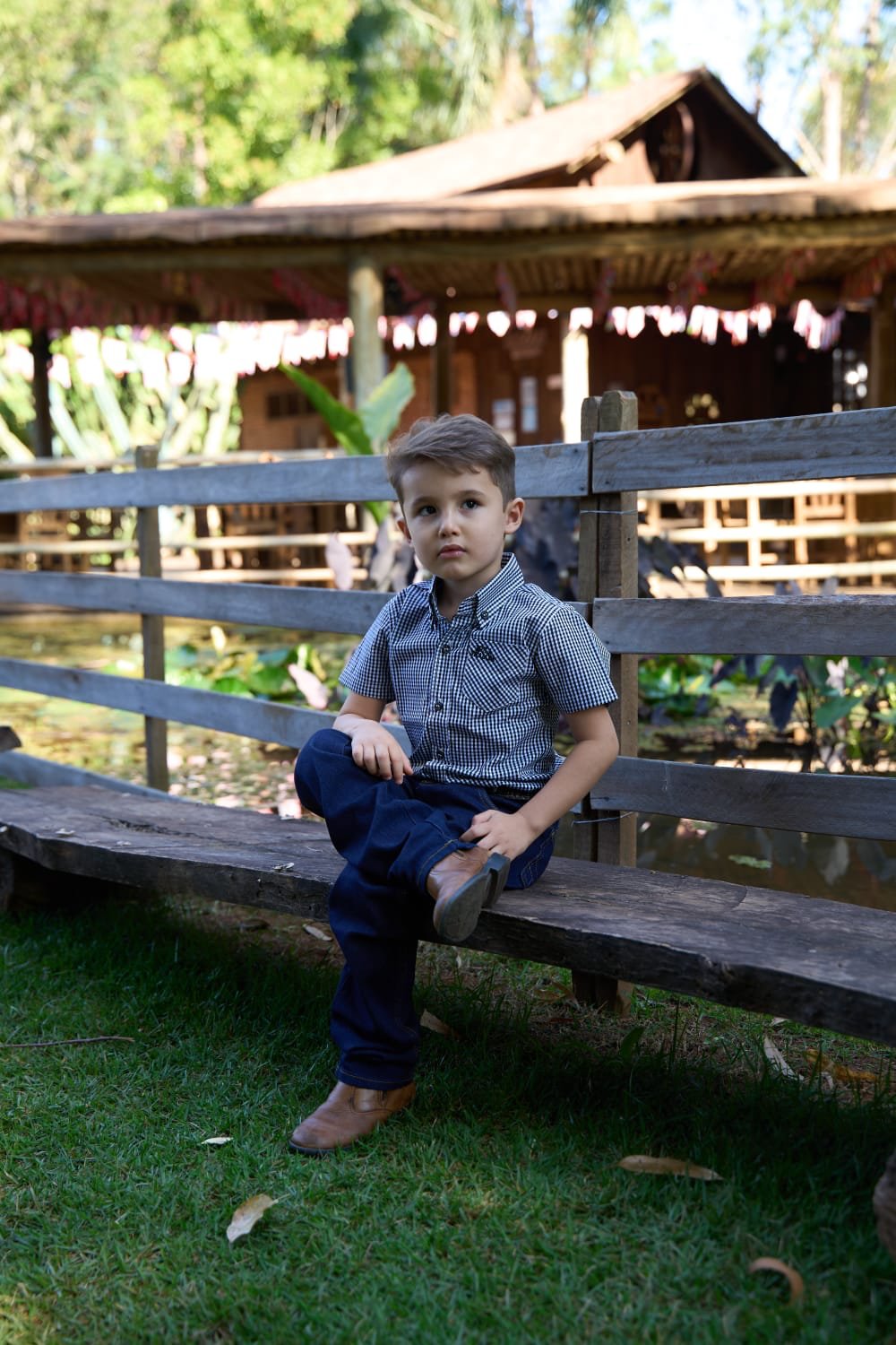 Camisa Xadrez Azul + Jeans - Menino